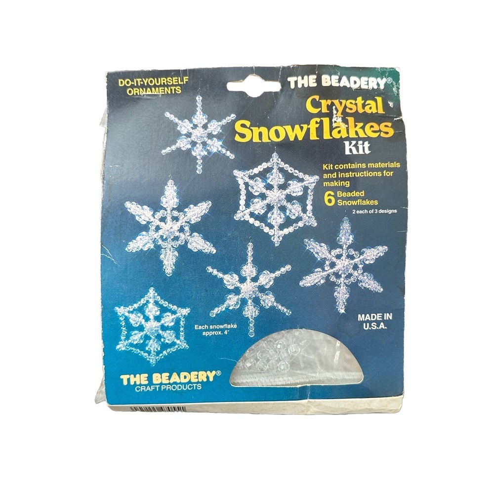 The Beadery Crystal Snowflakes Kit Vintage 1982 Christmas Ornament Bead Set 4755